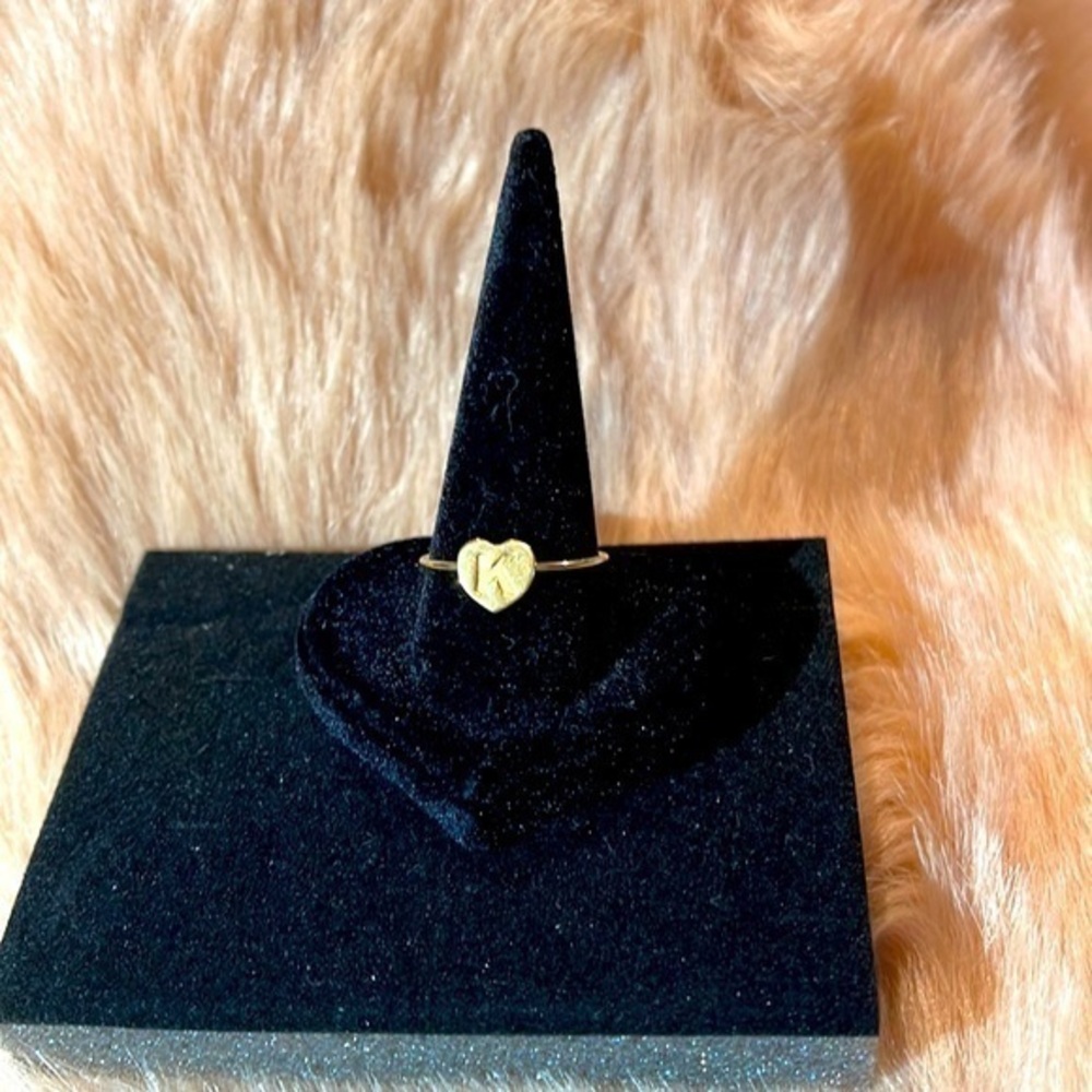 *K*‎ Personalized-Initial Heart Ring Stainless Steel Gold Tone ADJUSTABLE
